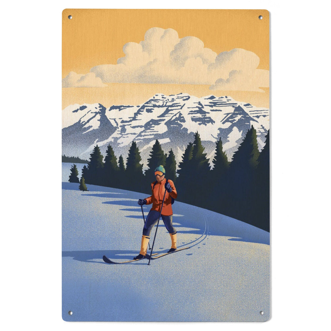 Cross Country Skier, Litho, Lantern Press Artwork, Wood Signs and Postcards - Lantern Press