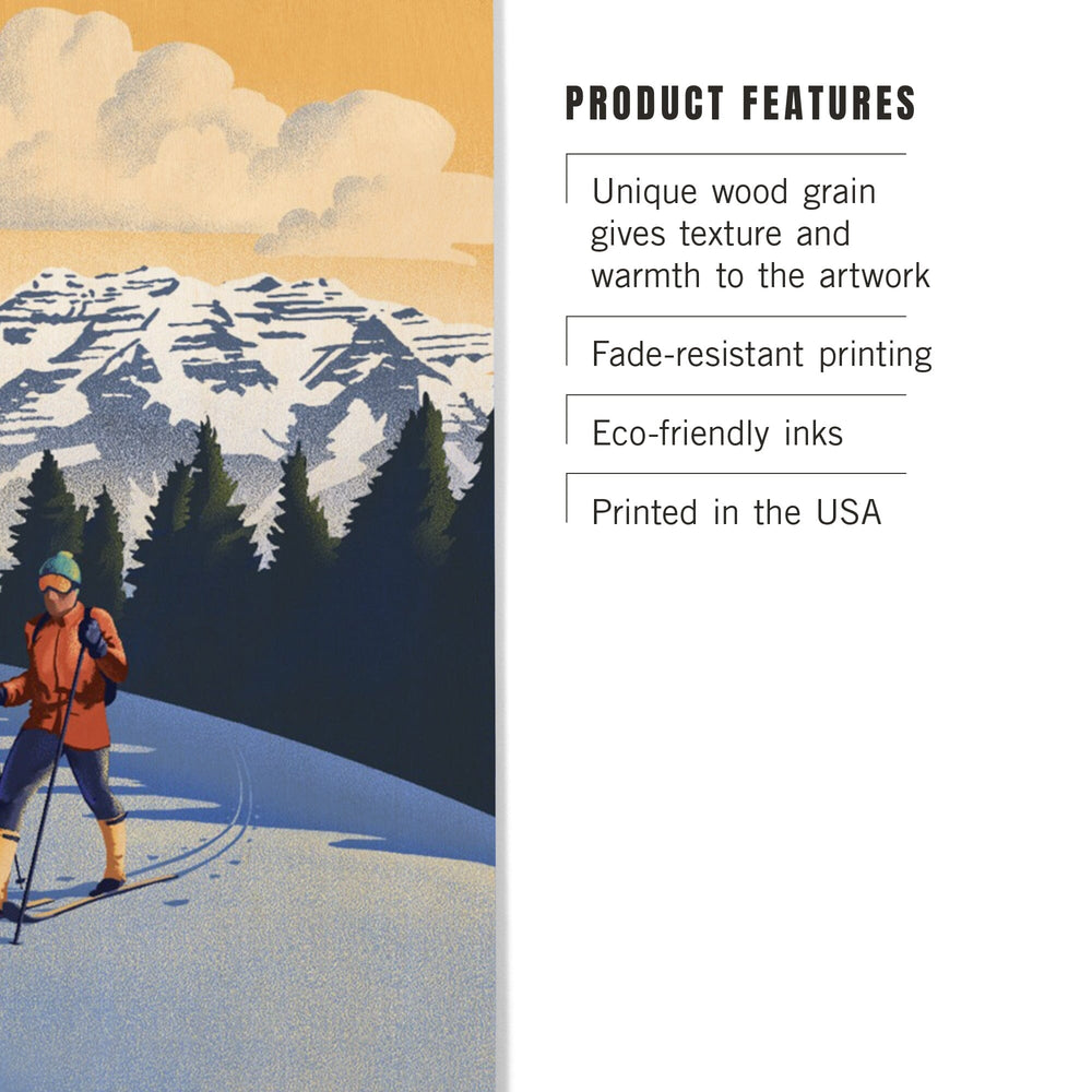 Cross Country Skier, Litho, Lantern Press Artwork, Wood Signs and Postcards - Lantern Press