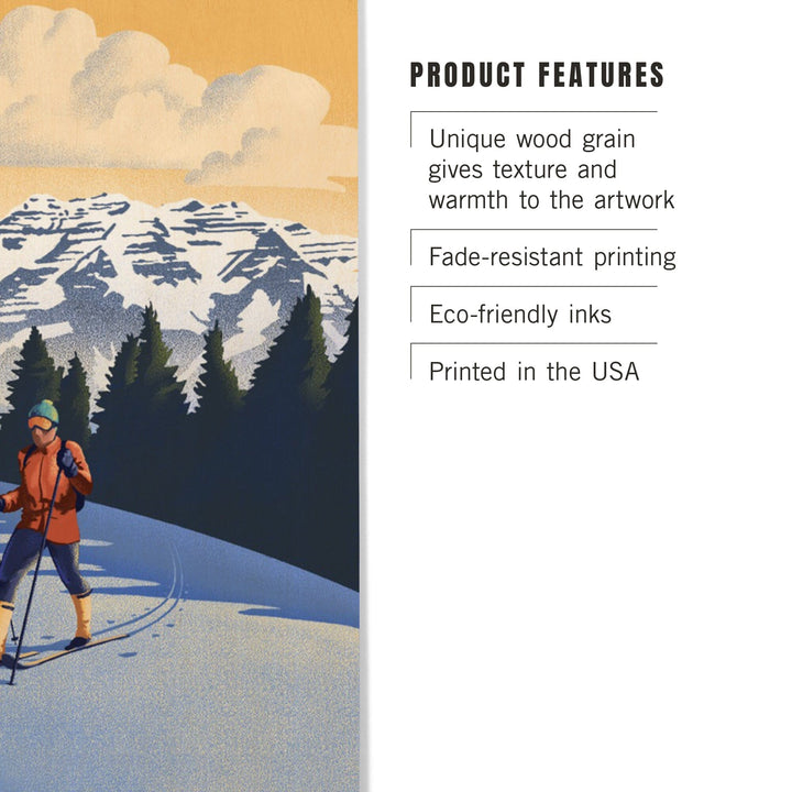 Cross Country Skier, Litho, Lantern Press Artwork, Wood Signs and Postcards - Lantern Press