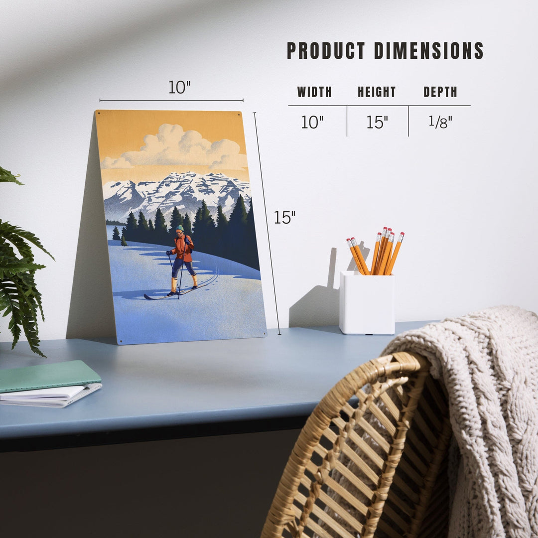 Cross Country Skier, Litho, Lantern Press Artwork, Wood Signs and Postcards - Lantern Press