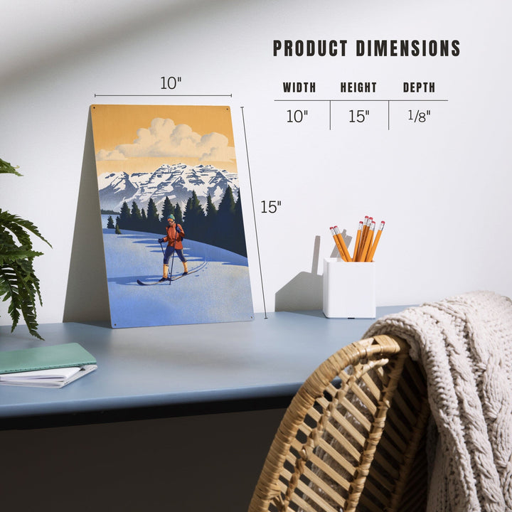 Cross Country Skier, Litho, Lantern Press Artwork, Wood Signs and Postcards - Lantern Press