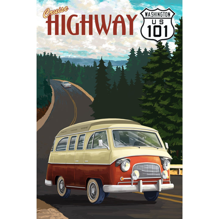 Cruise Highway 101, Washington, Camper Van, Lantern Press Poster - Lantern Press