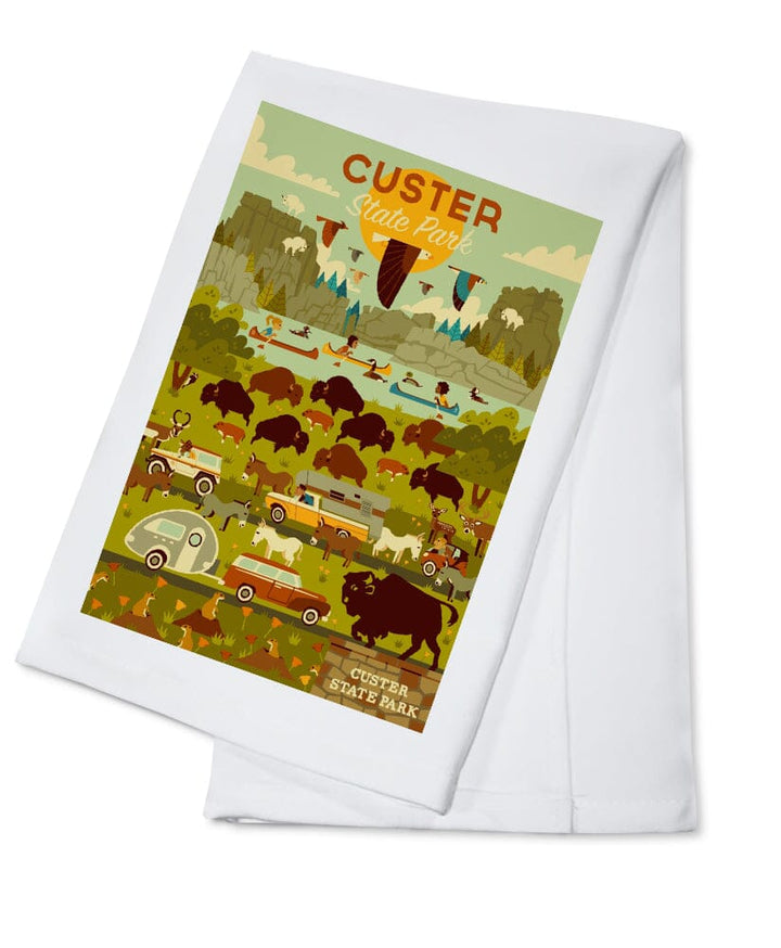Custer State Park, South Dakota, Geometric, Lantern Press Artwork Kitchen Lantern Press Cotton Towel 