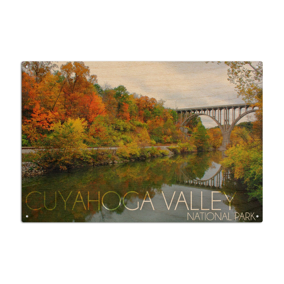 Cuyahoga Valley National Park, Ohio, Fall Foliage & Bridge, Lantern Press Photography, Wood Signs and Postcards - Lantern Press