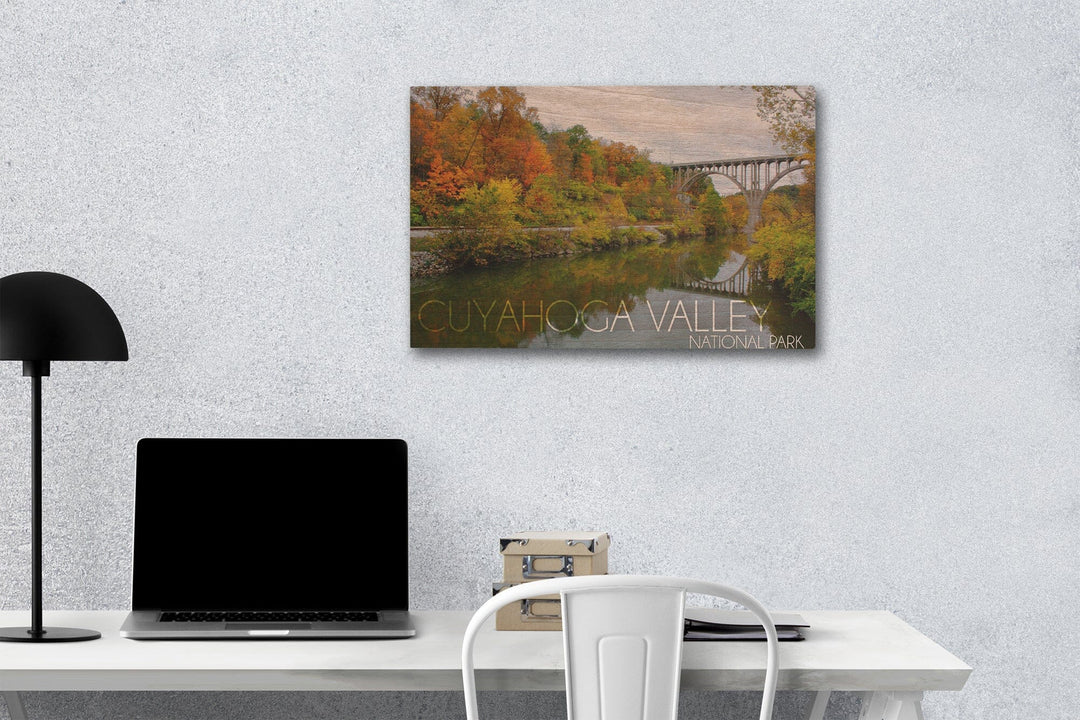 Cuyahoga Valley National Park, Ohio, Fall Foliage & Bridge, Lantern Press Photography, Wood Signs and Postcards - Lantern Press
