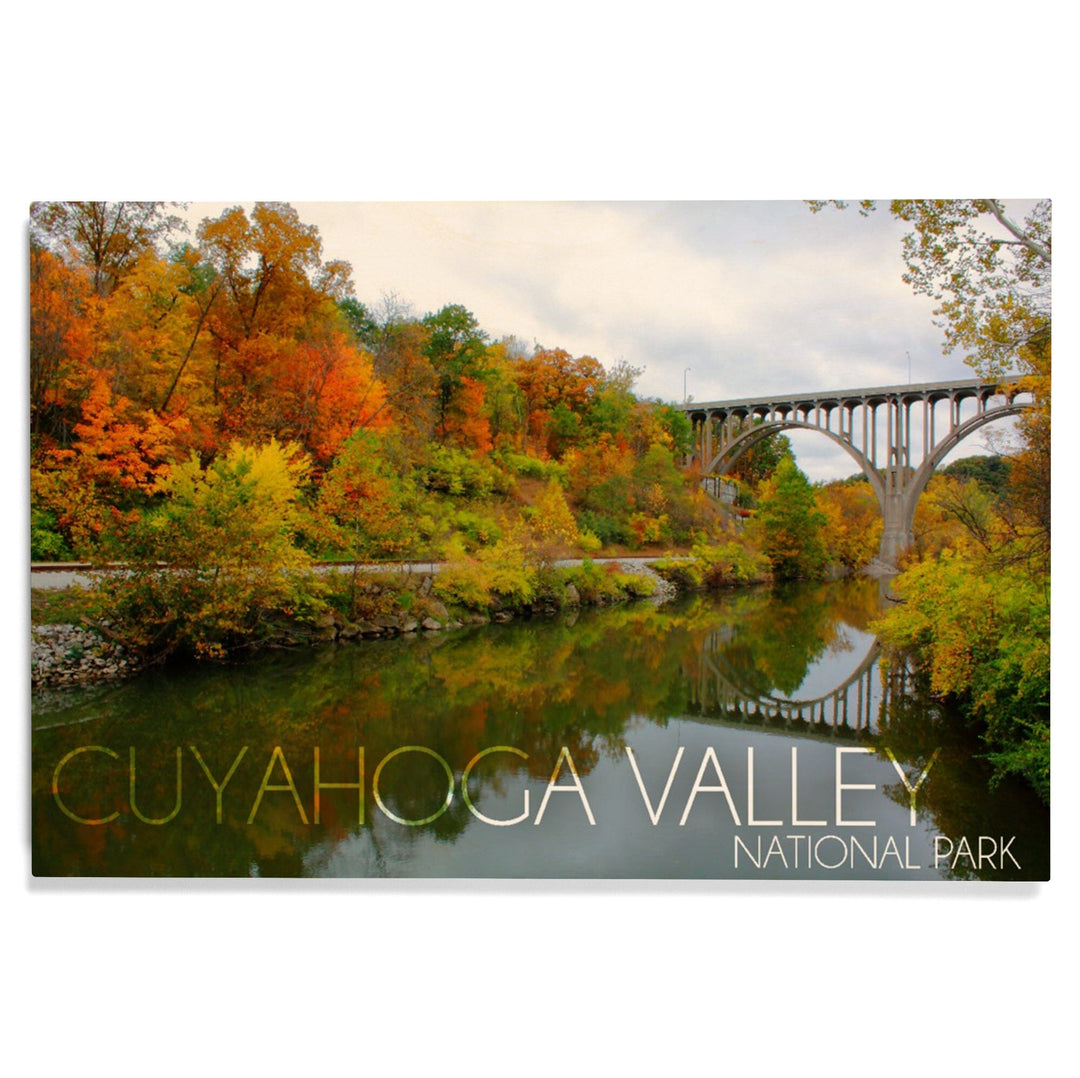 Cuyahoga Valley National Park, Ohio, Fall Foliage & Bridge, Lantern Press Photography, Wood Signs and Postcards - Lantern Press