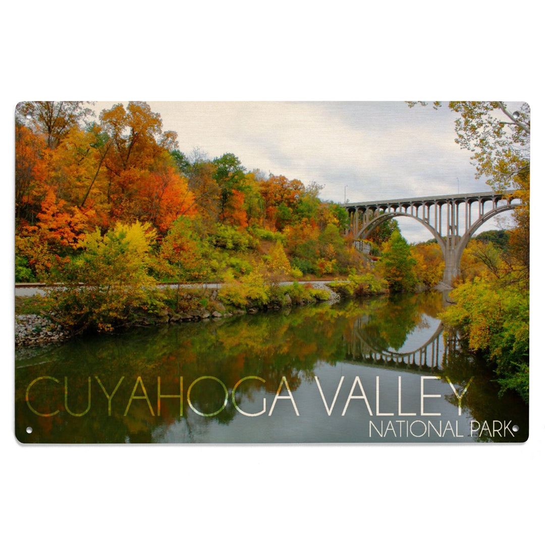 Cuyahoga Valley National Park, Ohio, Fall Foliage & Bridge, Lantern Press Photography, Wood Signs and Postcards - Lantern Press