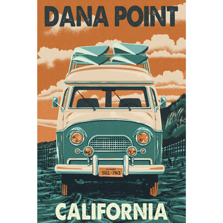 Dana Point, California, Letterpress, Camper Van, Lantern Press Artwork - Lantern Press
