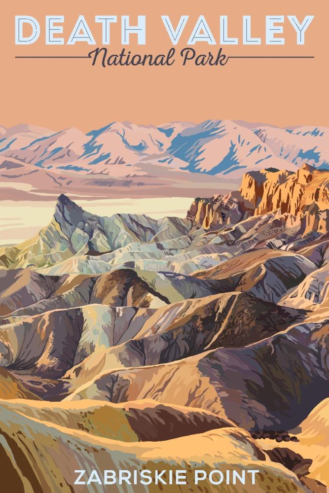 Death Valley National Park, California, Zabriskie Point, Painterly National Park Series, Art & Giclee Prints - Lantern Press