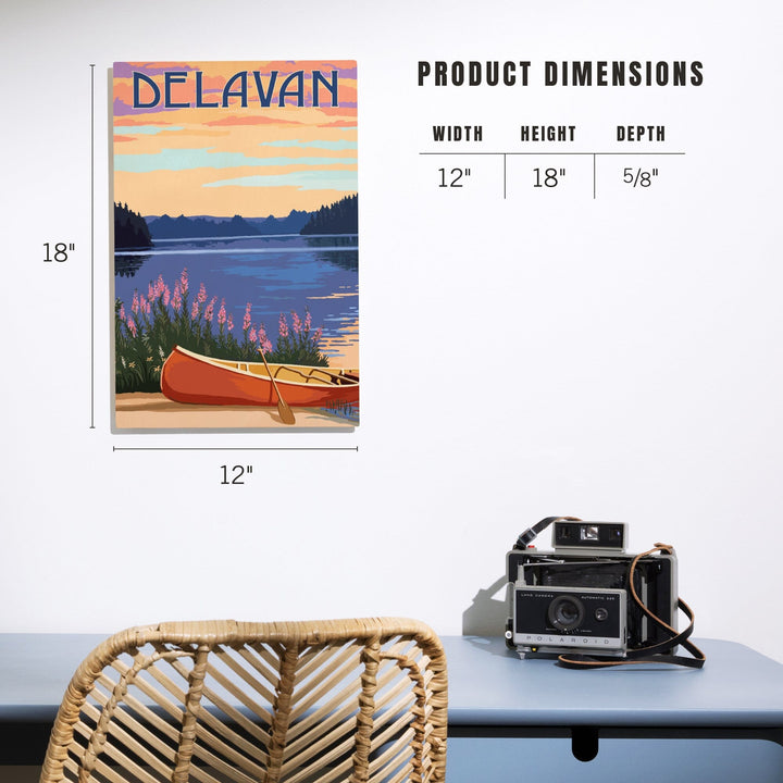 Delavan, Wisconsin, Canoe & Lake, Lantern Press Artwork, Wood Signs and Postcards - Lantern Press