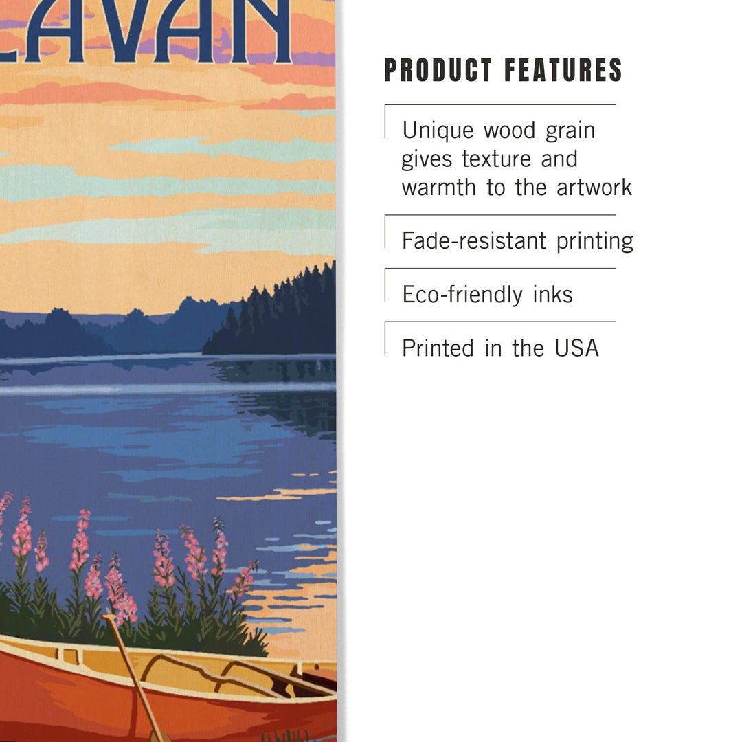Delavan, Wisconsin, Canoe & Lake, Lantern Press Artwork, Wood Signs and Postcards - Lantern Press