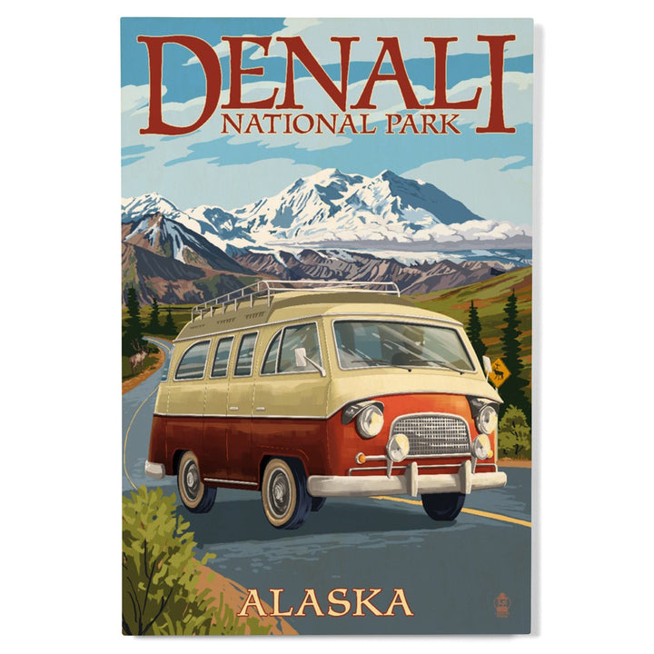 Denali National Park, Alaska, Camper Van, Lantern Press Artwork, Wood Signs and Postcards - Lantern Press