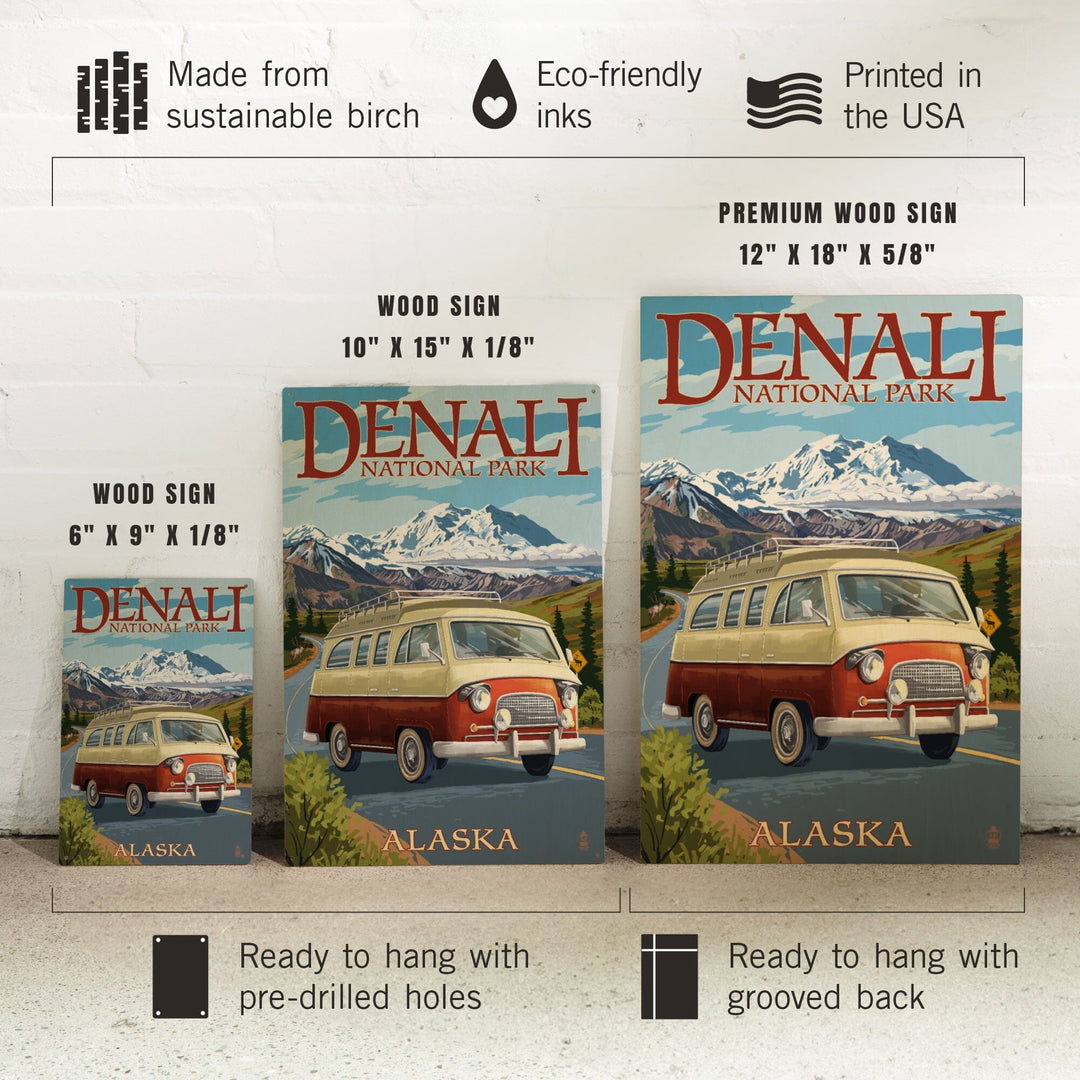 Denali National Park, Alaska, Camper Van, Lantern Press Artwork, Wood Signs and Postcards - Lantern Press