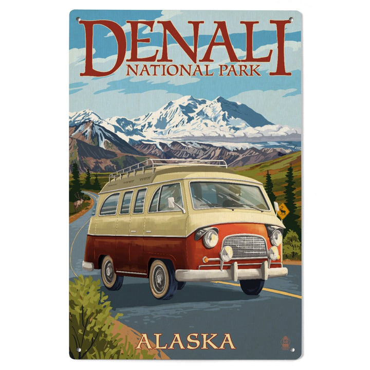 Denali National Park, Alaska, Camper Van, Lantern Press Artwork, Wood Signs and Postcards - Lantern Press
