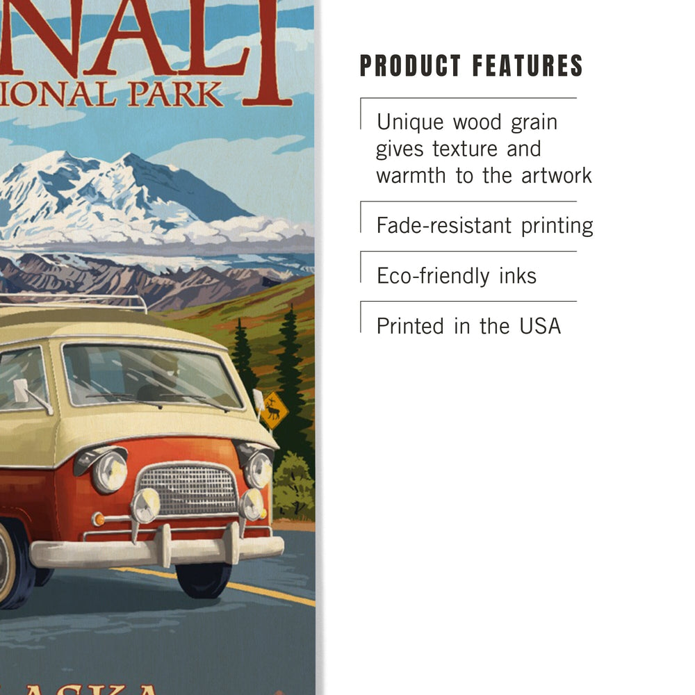 Denali National Park, Alaska, Camper Van, Lantern Press Artwork, Wood Signs and Postcards - Lantern Press