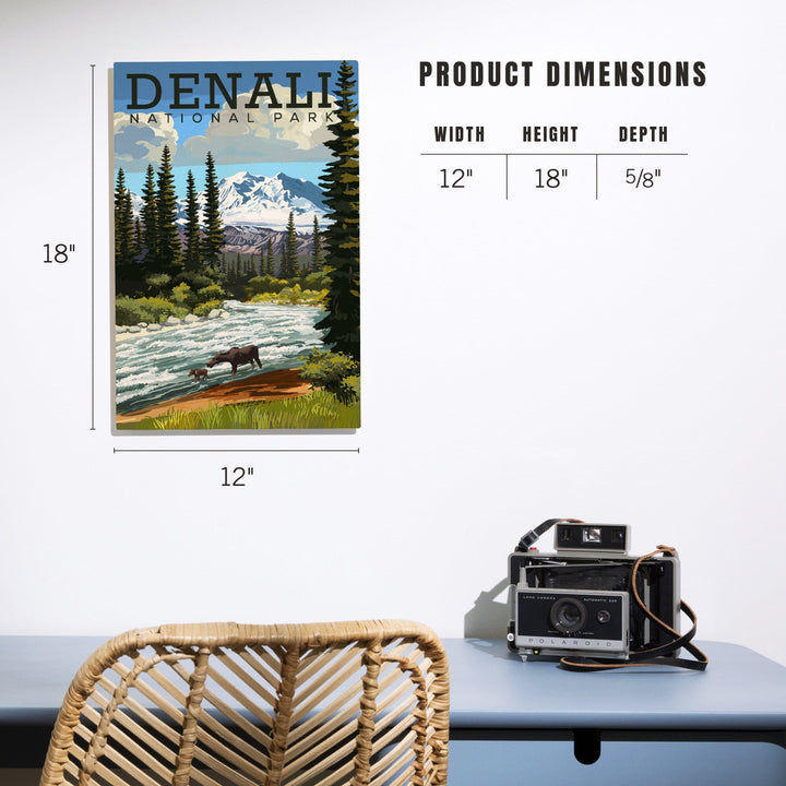Denali National Park, Alaska, Moose and River Rapids, Lantern Press Artwork, Wood Signs and Postcards - Lantern Press