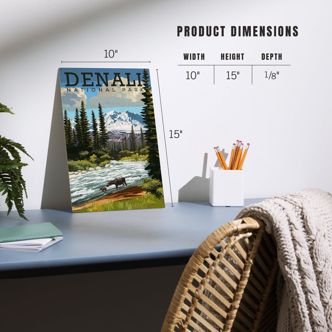 Denali National Park, Alaska, Moose and River Rapids, Lantern Press Artwork, Wood Signs and Postcards - Lantern Press