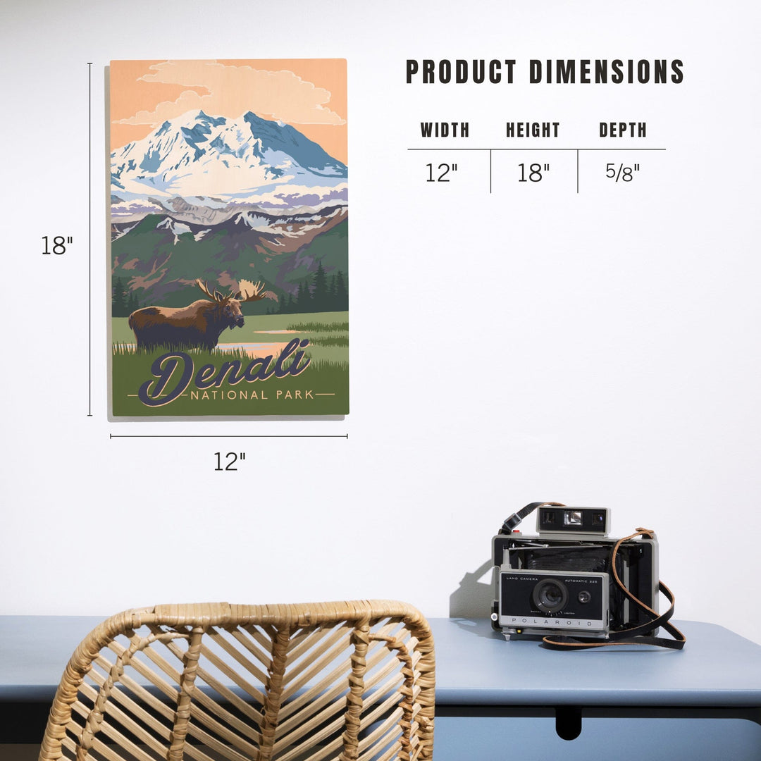 Denali National Park, Alaska, Moose & Mountains, Lantern Press Artwork, Wood Signs and Postcards - Lantern Press