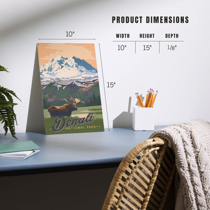 Denali National Park, Alaska, Moose & Mountains, Lantern Press Artwork, Wood Signs and Postcards - Lantern Press
