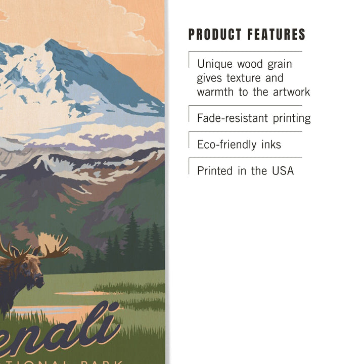 Denali National Park, Alaska, Moose & Mountains, Lantern Press Artwork, Wood Signs and Postcards - Lantern Press