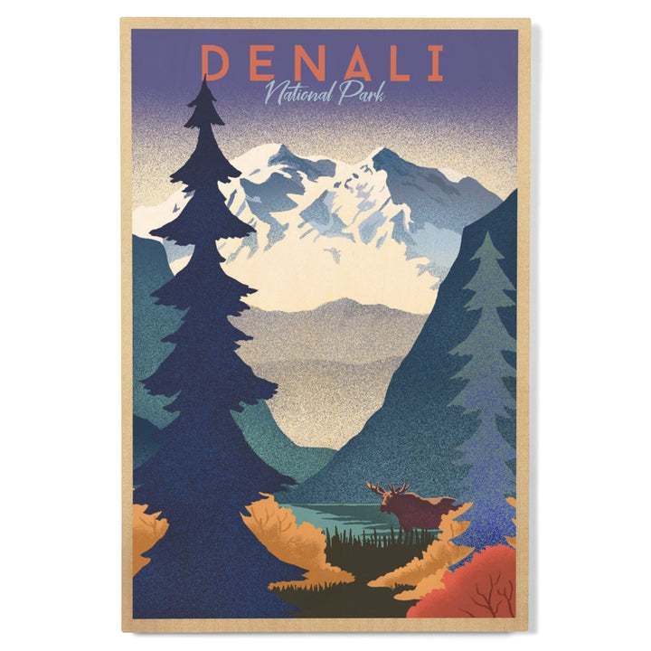 Denali National Park, Alaska, Mountain Scene, Lithograph, Lantern Press Artwork, Wood Signs and Postcards - Lantern Press