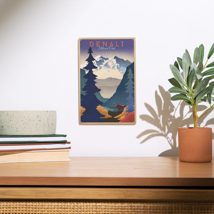 Denali National Park, Alaska, Mountain Scene, Lithograph, Lantern Press Artwork, Wood Signs and Postcards - Lantern Press