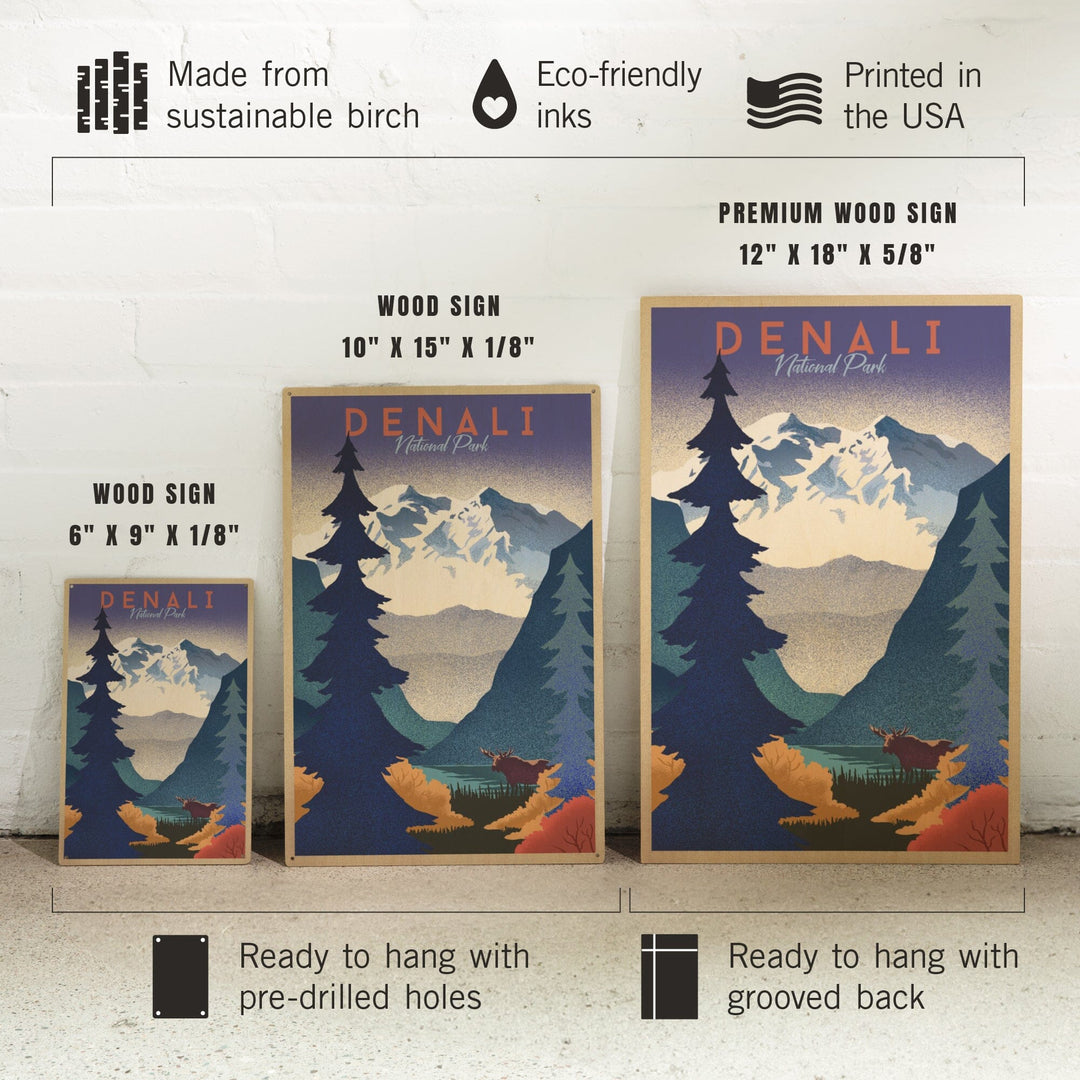 Denali National Park, Alaska, Mountain Scene, Lithograph, Lantern Press Artwork, Wood Signs and Postcards - Lantern Press
