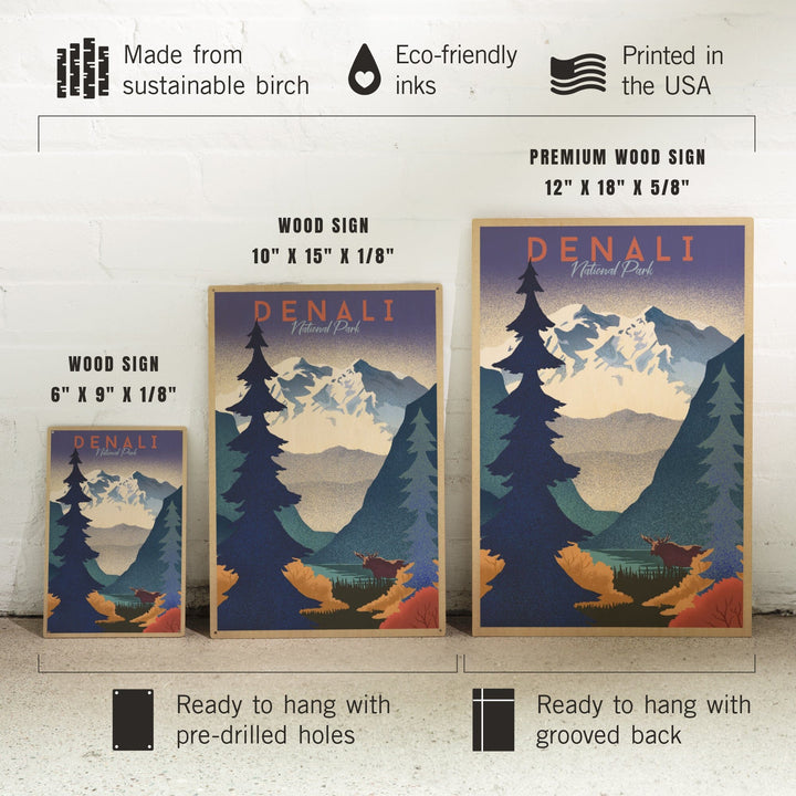 Denali National Park, Alaska, Mountain Scene, Lithograph, Lantern Press Artwork, Wood Signs and Postcards - Lantern Press