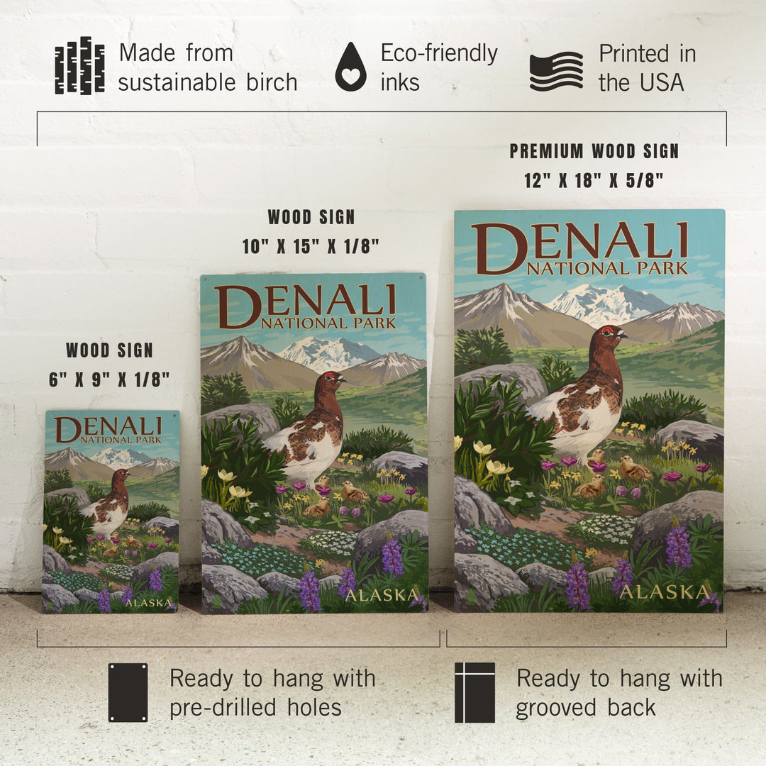 Denali National Park, Alaska, Ptarmigan, Lantern Press Artwork, Wood Signs and Postcards - Lantern Press