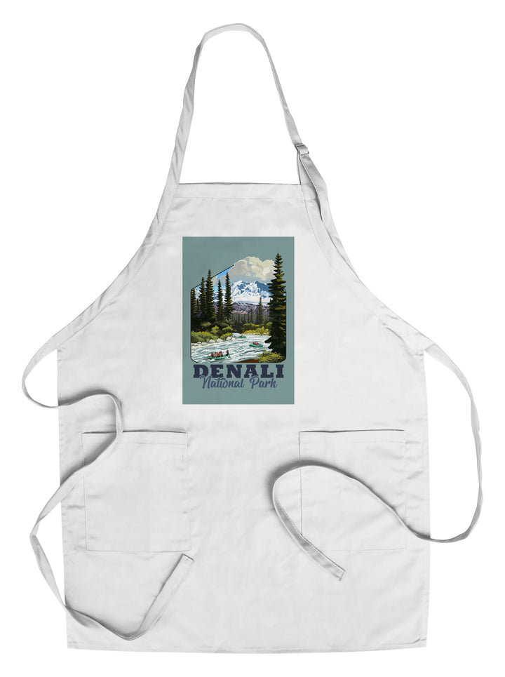 Denali National Park, Alaska, River Rafting, Contour, Lantern Press Artwork Kitchen Lantern Press Chef's Apron 