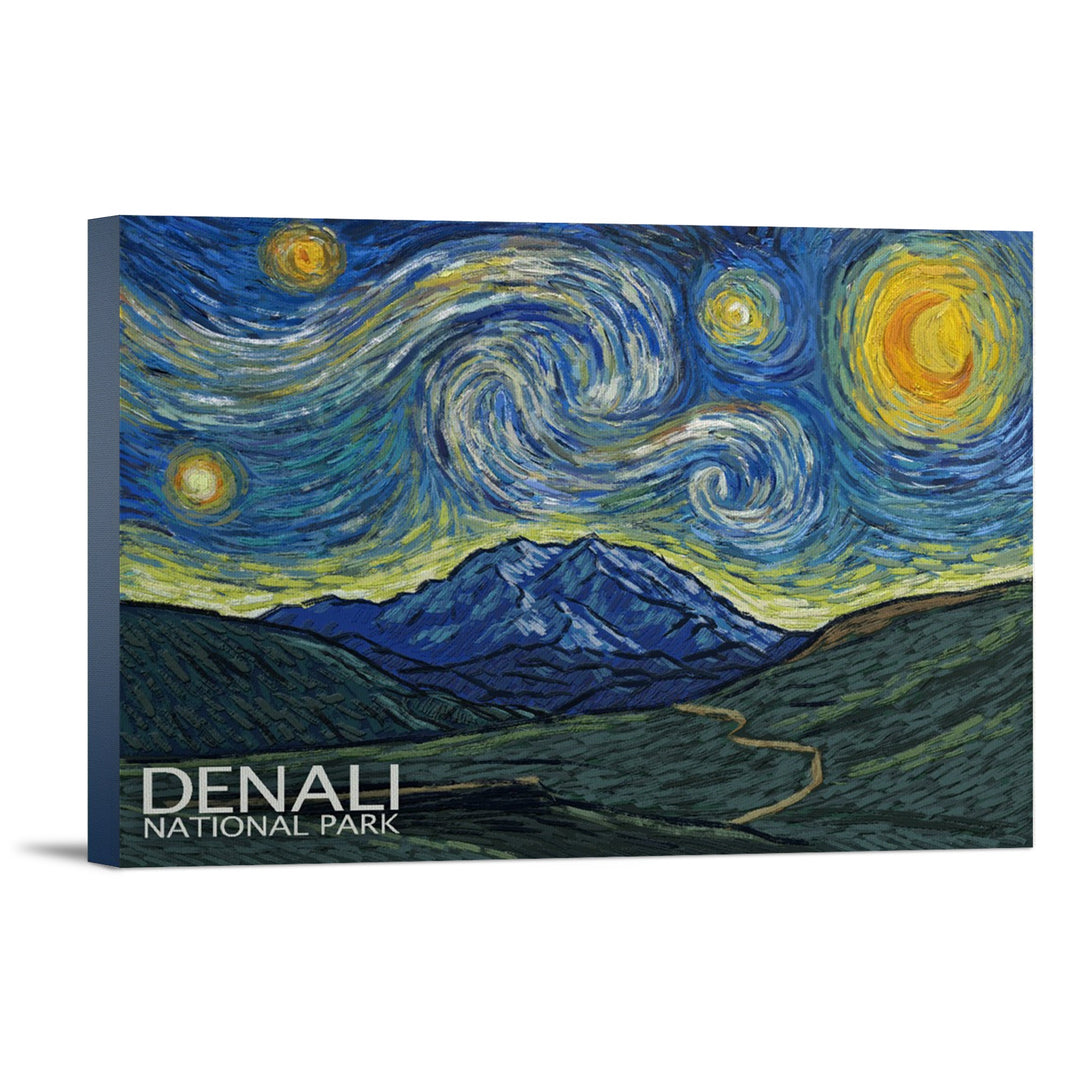 Denali National Park, Alaska, Starry Night National Park Series, Lantern Press Artwork, Stretched Canvas - Lantern Press