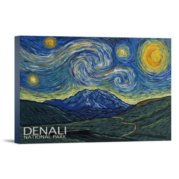 Denali National Park, Alaska, Starry Night National Park Series, Lantern Press Artwork, Stretched Canvas - Lantern Press