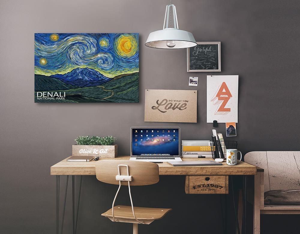 Denali National Park, Alaska, Starry Night National Park Series, Lantern Press Artwork, Stretched Canvas - Lantern Press