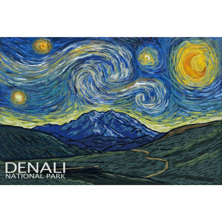 Denali National Park, Alaska, Starry Night National Park Series, Lantern Press Artwork, Stretched Canvas - Lantern Press