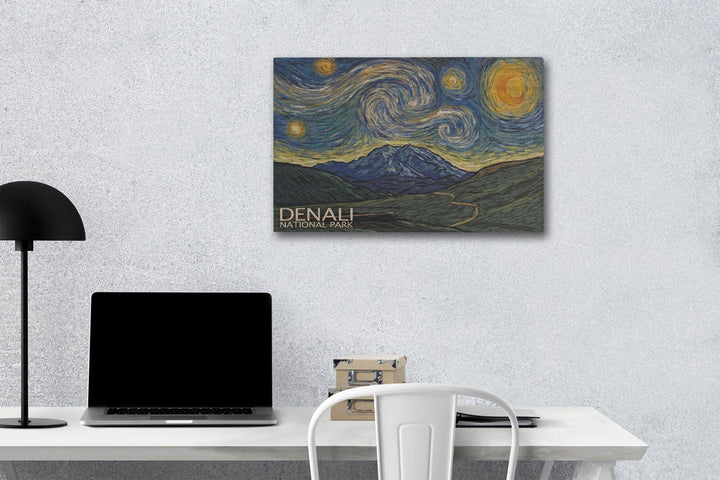 Denali National Park, Alaska, Starry Night National Park Series, Lantern Press Artwork, Wood Signs and Postcards - Lantern Press