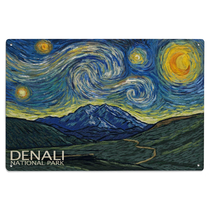 Denali National Park, Alaska, Starry Night National Park Series, Lantern Press Artwork, Wood Signs and Postcards - Lantern Press