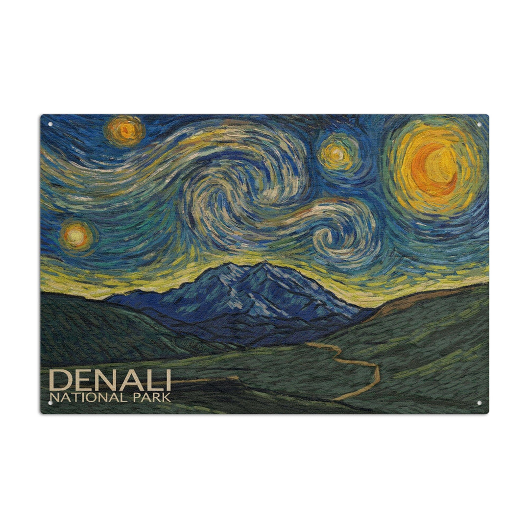 Denali National Park, Alaska, Starry Night National Park Series, Lantern Press Artwork, Wood Signs and Postcards - Lantern Press