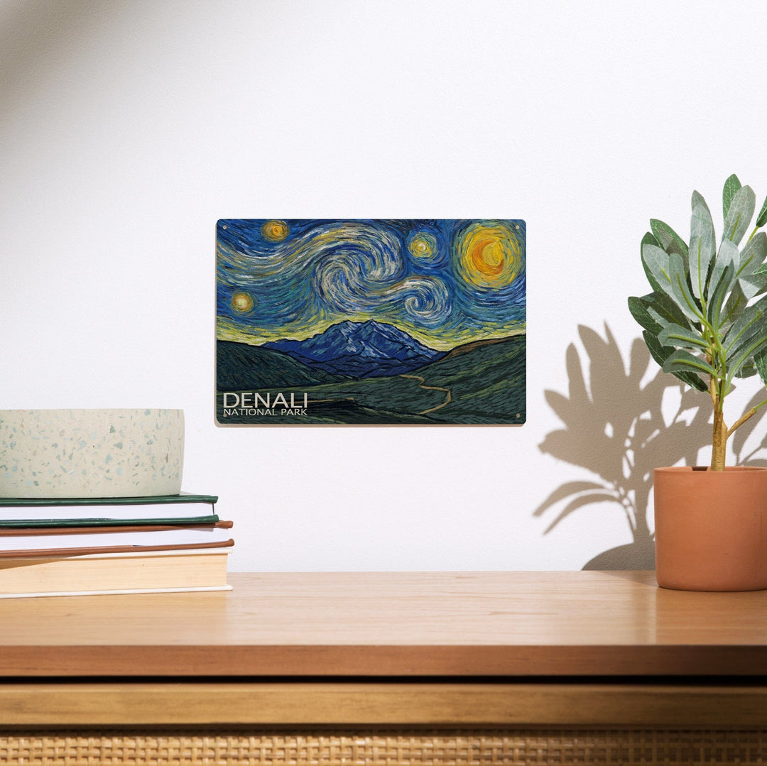 Denali National Park, Alaska, Starry Night National Park Series, Lantern Press Artwork, Wood Signs and Postcards - Lantern Press