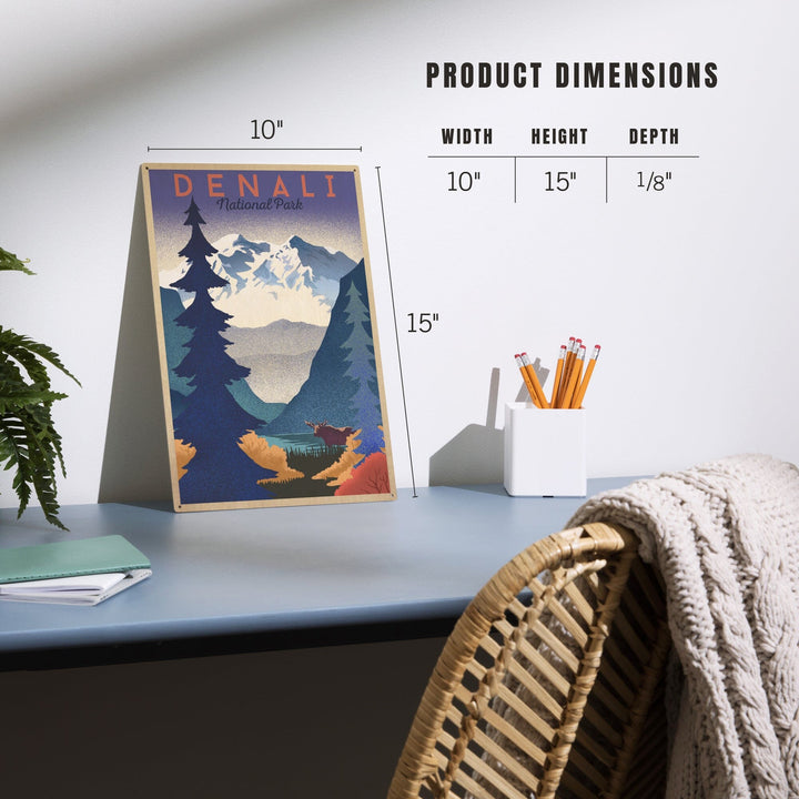 Denali National Park, Mountain Scene, Lithograph, Lantern Press Artwork, Wood Signs and Postcards - Lantern Press