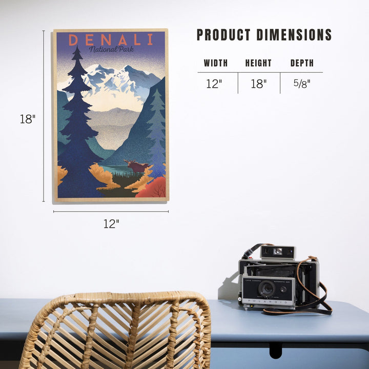 Denali National Park, Mountain Scene, Lithograph, Lantern Press Artwork, Wood Signs and Postcards - Lantern Press
