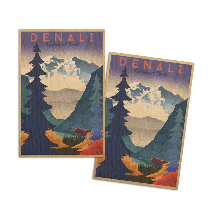 Denali National Park, Mountain Scene, Lithograph, Lantern Press Artwork, Wood Signs and Postcards - Lantern Press