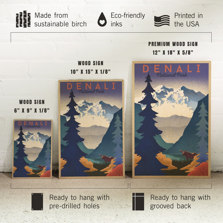 Denali National Park, Mountain Scene, Lithograph, Lantern Press Artwork, Wood Signs and Postcards - Lantern Press