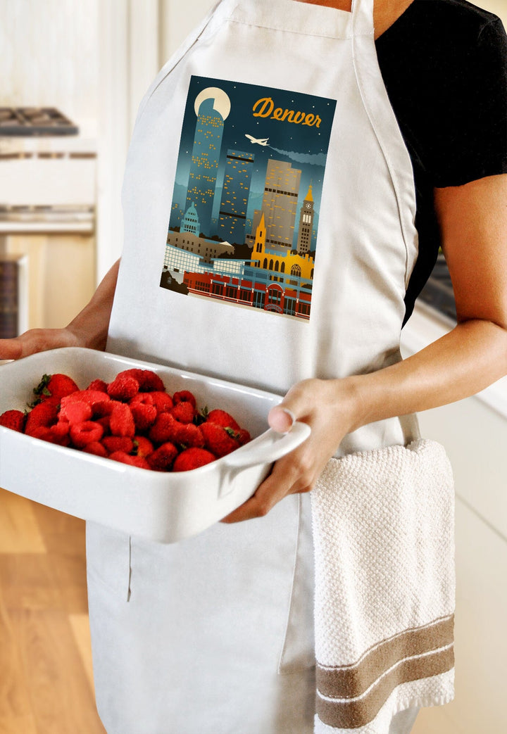 Denver, Colorado, Retro Skyline Classic Series, Organic Cotton Kitchen Tea Towels - Lantern Press