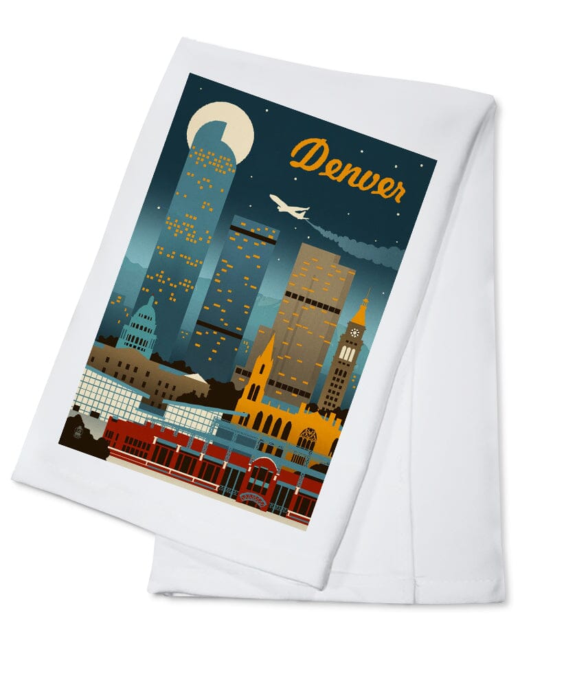 Denver, Colorado, Retro Skyline Classic Series, Organic Cotton Kitchen Tea Towels - Lantern Press