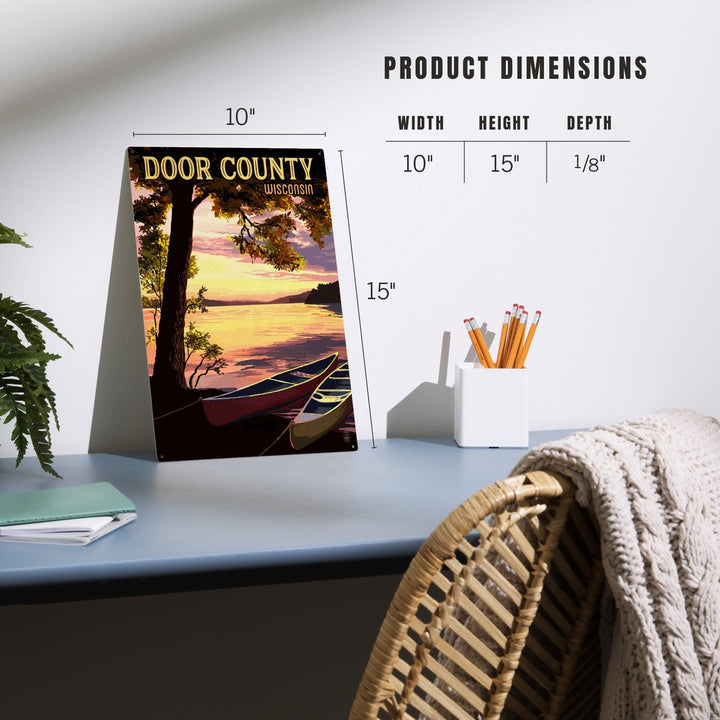 Door County, Wisconsin, Canoe & Lake at Sunset, Lantern Press Artwork, Wood Signs and Postcards - Lantern Press