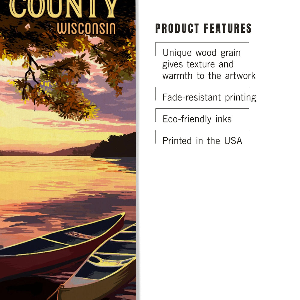 Door County, Wisconsin, Canoe & Lake at Sunset, Lantern Press Artwork, Wood Signs and Postcards - Lantern Press