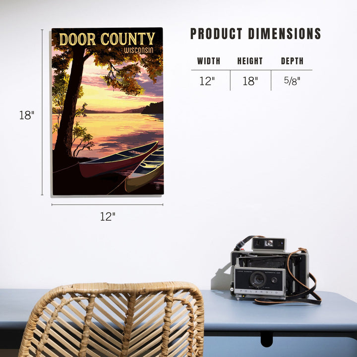 Door County, Wisconsin, Canoe & Lake at Sunset, Lantern Press Artwork, Wood Signs and Postcards - Lantern Press