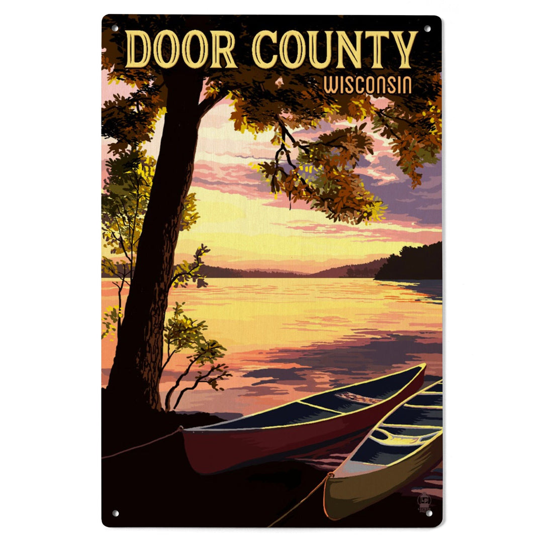 Door County, Wisconsin, Canoe & Lake at Sunset, Lantern Press Artwork, Wood Signs and Postcards - Lantern Press