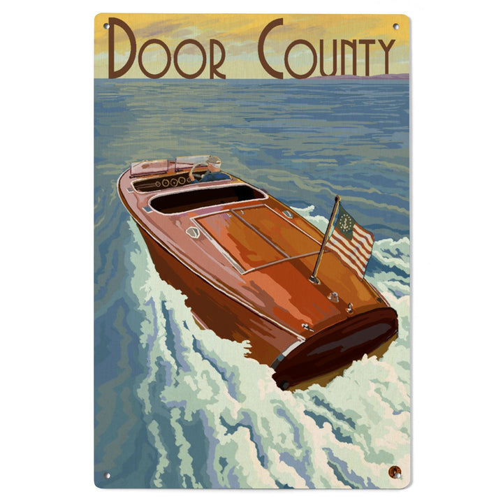 Door County, Wisconsin, Wooden Boat, Lantern Press Artwork, Wood Signs and Postcards - Lantern Press
