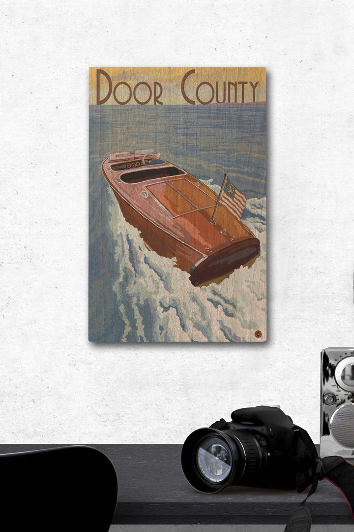 Door County, Wisconsin, Wooden Boat, Lantern Press Artwork, Wood Signs and Postcards - Lantern Press